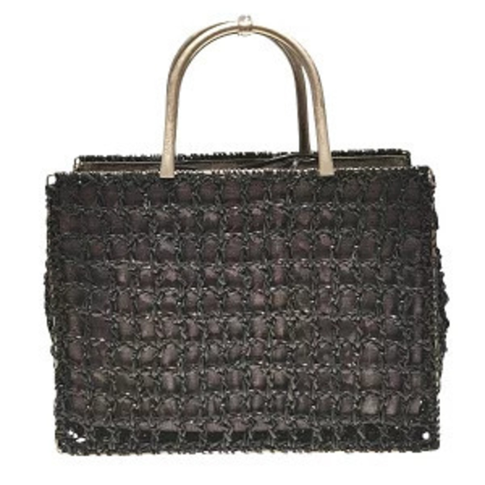 Salvatore Ferragamo Woven Leather Black Bag Handbag